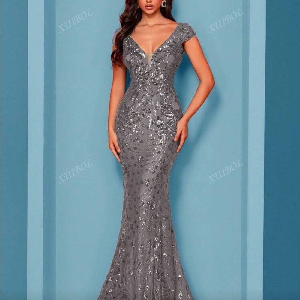 Vero Moda Gray Sequin Prom Dress
